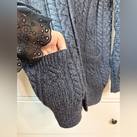 Aran Men’s Shawl Collar Cardigan 100% Merino Wool Sweater Jacket size M button - Picture 7 of 16